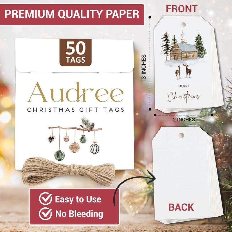 AUDREE Christmas Gift Tags Stickers and String (Woodland Christmas Gift Tags) - Image 2